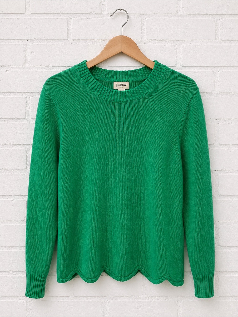J.Crew Factory Scalloped Hem Sweater NWT Bright Green Size Large - Picture 2 of 5